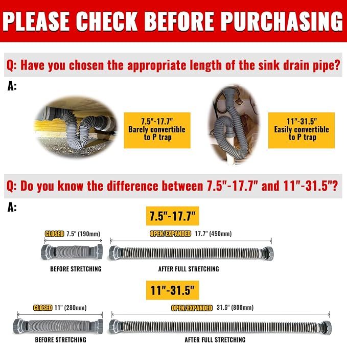 VIVIDA Kitchen Sink Drain Pipe 1-1/2", Flexible Sink P Trap - Image 3