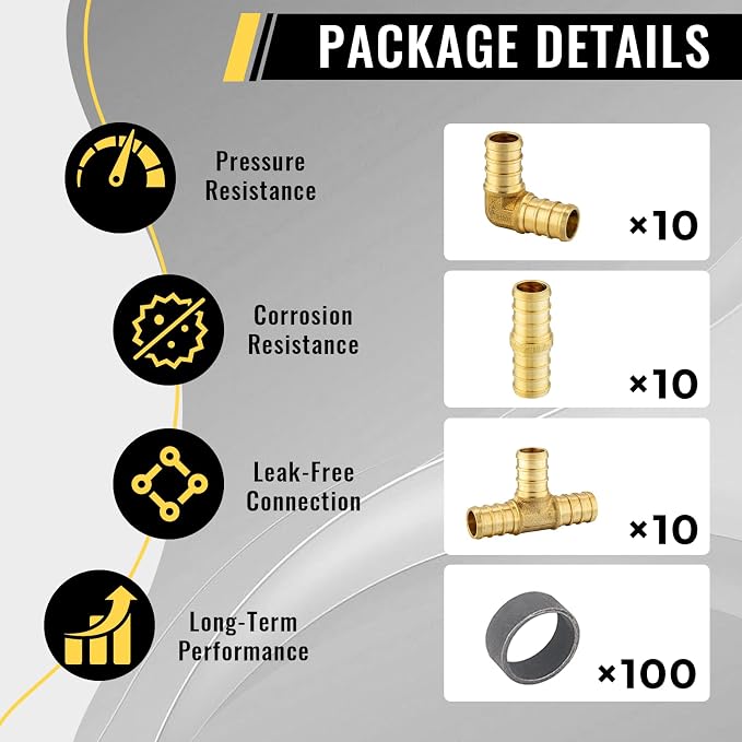 130 Pack Foskan 1/2 Inch PEX Barb Crimp Fittings Set | 10 Pieces Each:Elbow - Image 3