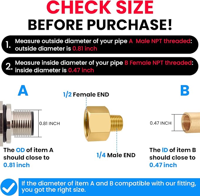 SDTC Tech Brass Pipe Fitting 1/4 NPT Thread Male to 1/2 NPT Thread Female | - Image 3