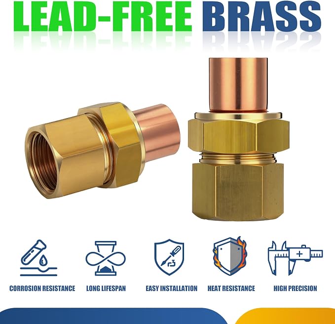 2 Pack 1/2" C x FIP LF Brass Pipe Copper Union Sweat to Male | - Image 3