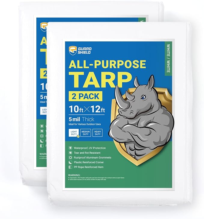 GUARD SHIELD Tarp White 10x12 Feet Multi Purpose Waterproof Poly Tarp Cover 5mil by GUARDSHIELD