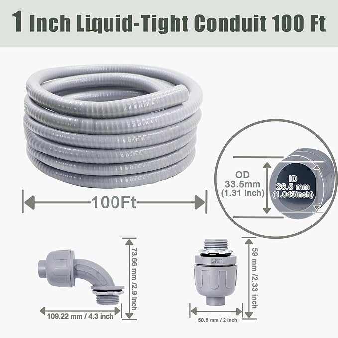 1 Inch 100 FT Non Metallic Liquid-Tight Conduit and Connector Kit - Image 2
