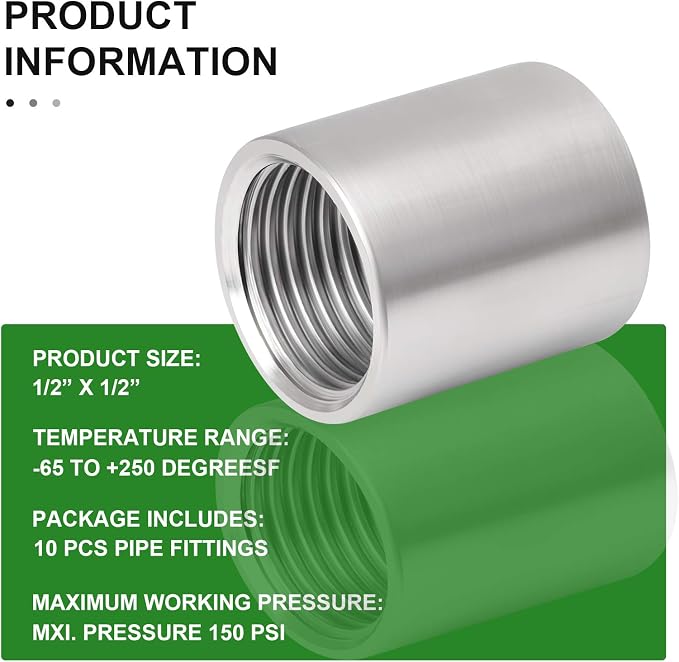 10PCS 304 Stainless Steel Cast Pipe Fitting, 1/2" x 1/2" NPT Female Threaded - Image 6