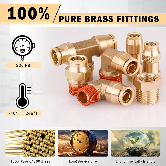 CheeMuii 78 Pcs Brass DOT Air Line Fittings Kit Push Lock DOT Air Fittings | - Image 6