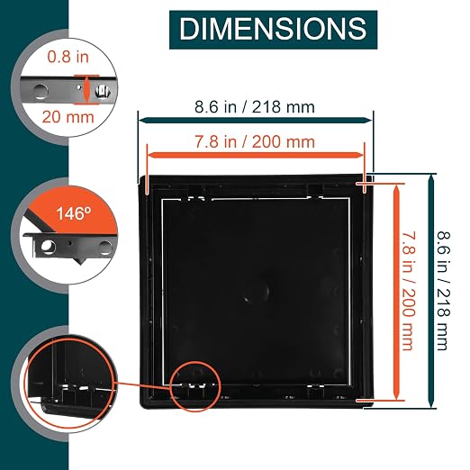 8" x 8" Black ABS Plastic Plumbing Access Panel - Image 2