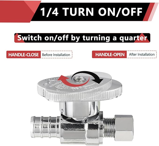 4PCS Efield Straight Stop Valve, 1/2" Barb Crimp Pex x 3/8"OD Compression | 1/4 - Image 3