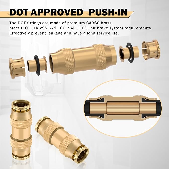 CheeMuii 23PCS Brass DOT Air Line Fittings Kit Push Lock DOT Straight Union - Image 2