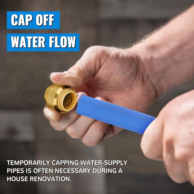 6-Pack Push Fit End Cap, 1/2-Inch Push-to-Connect Brass Fittings | Plumbing - Image 4