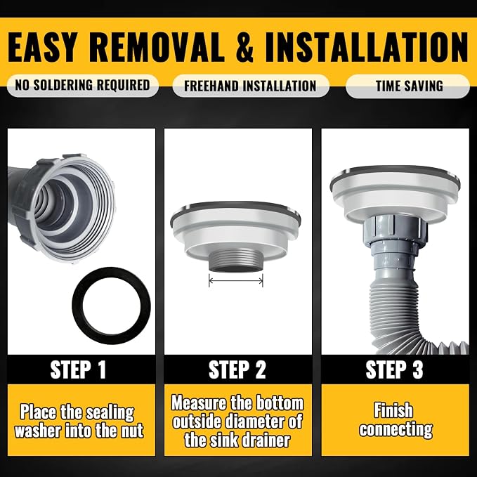 VIVIDA Double Sink Drain Pipe Kit, 1-1/2" Kitchen Sink P Trap - Image 7