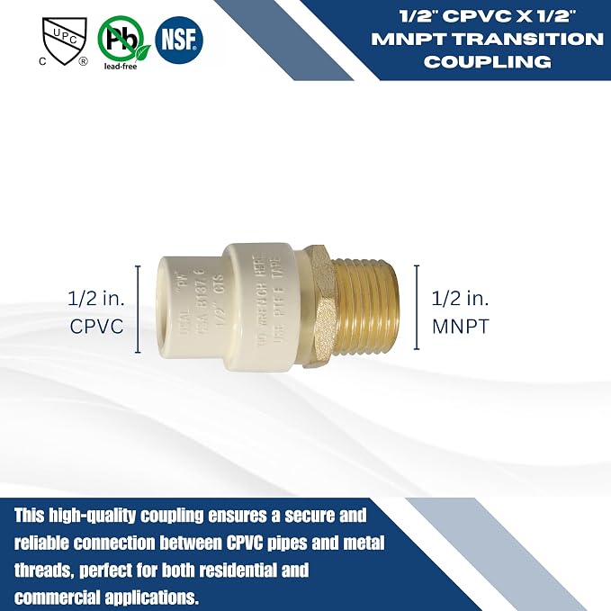10 Pack XFITTING 1/2" Male CPVC Adapter, 1/2 MNPT CPVC Coupling - Image 7