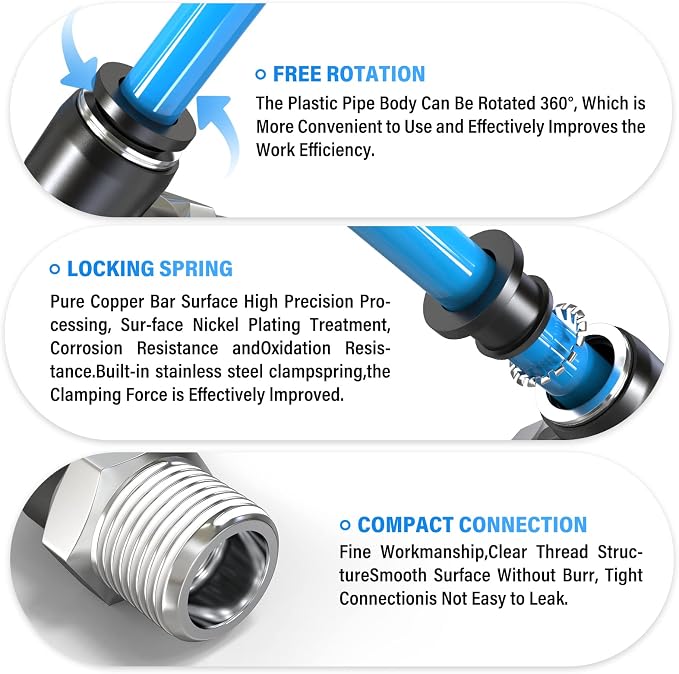 TAILONZ 8mm x 3/8" NPT Push to Connect Elbow Fitting 2pcs | Copper&Plastic - Image 4