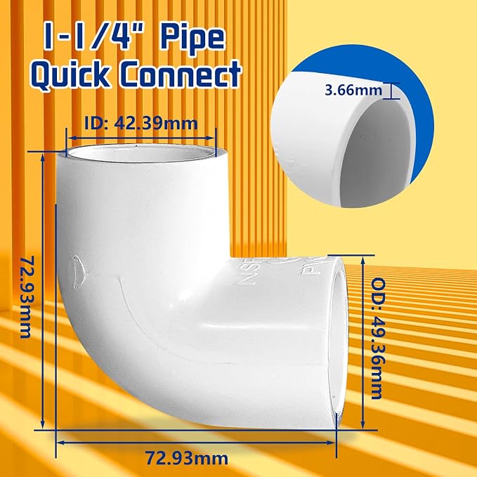 4Pcs 1-1/4'' PVC 90 Degree Elbow, 2-Way Right Angle Adapter Fittings, Corner - Image 3