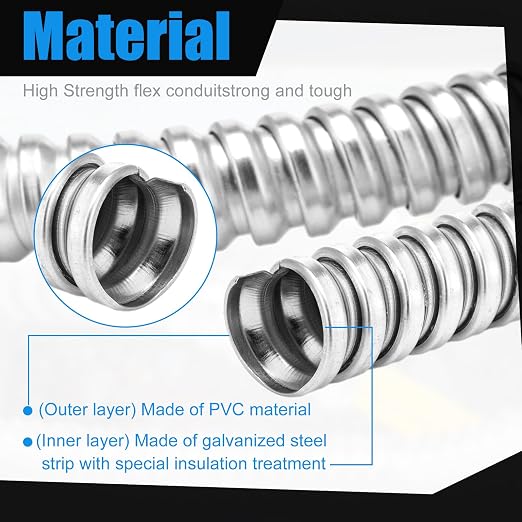 Yaocom 1/2 Inch Metal Flexible Conduit 50 ft, Galvanized Reduced Wall | Outdoor - Image 4