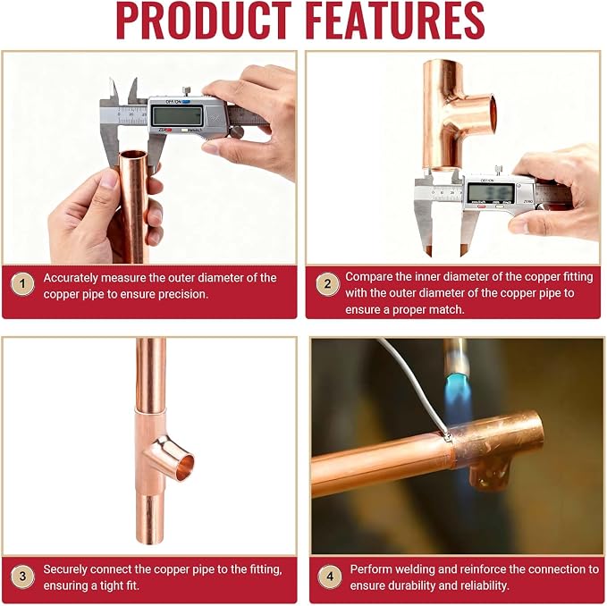 5/8" Copper Tee, Copper Three-Way Fitting Welding Joint, Sweat Solder Connection - Image 5