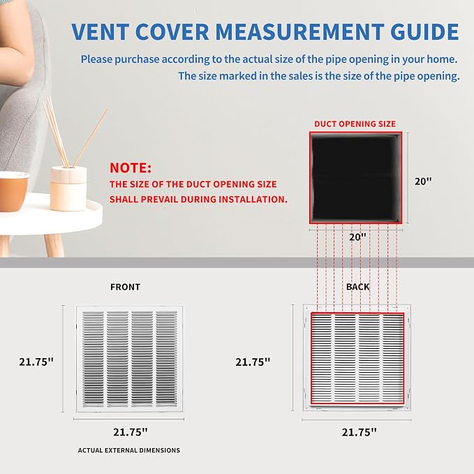 20x20 Return Air Grille, Return Air Vent Cover - Image 4