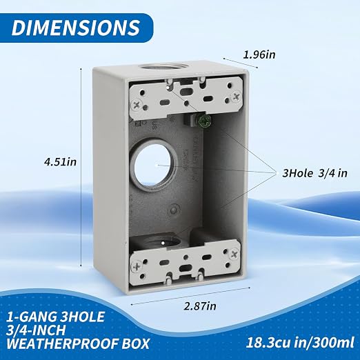 Weatherproof Outlet Box, Three 3/4 Inch Hole Outdoor Electrical Box | Aluminum - Image 2