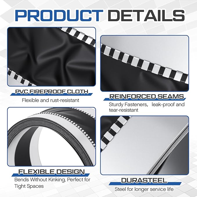 Zonon 6 x 50 ft Vinyl Flexible Duct Connector Canvas Duct Connector Roll - Image 3