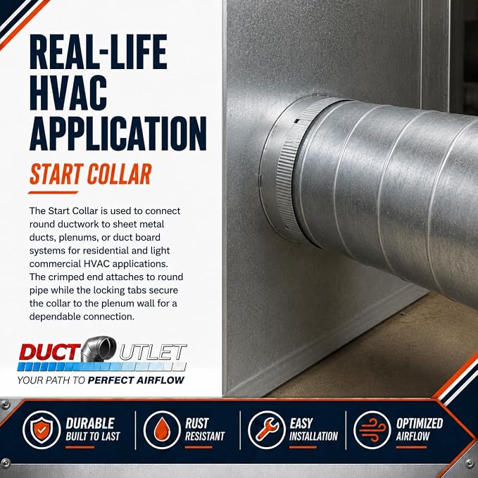 20" Start Collar HVAC, 24 Gauge Galvanized Steel Round Duct Connector - Image 3