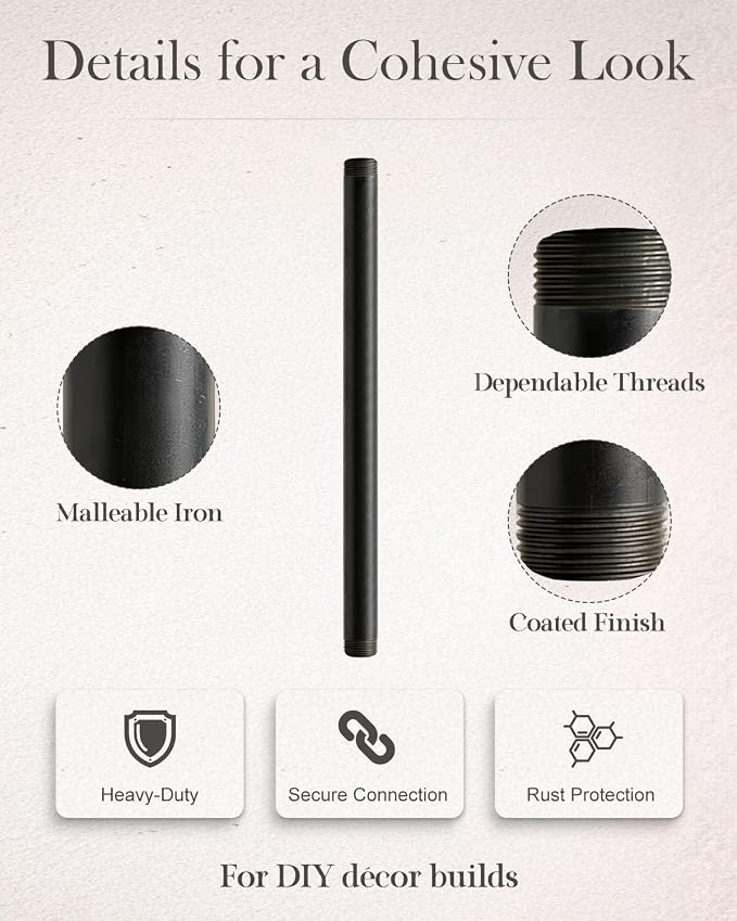10 Pack 3/4 x 14 Inch Black Malleable Steel Pipe Nipples | Threaded pipe - Image 5