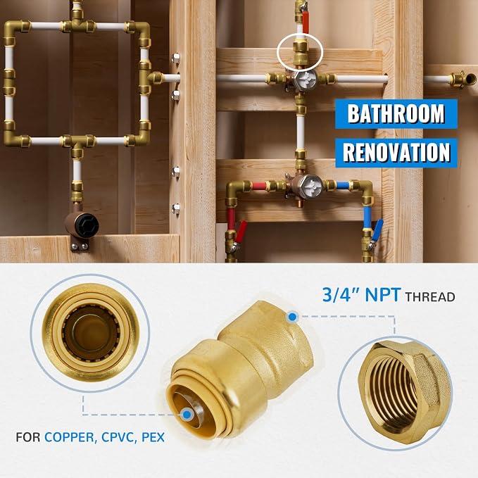 6-Pack 3/4 Inch Female Adapter Push Fit, 3/4 Inch FNPT Adapter | Brass - Image 4