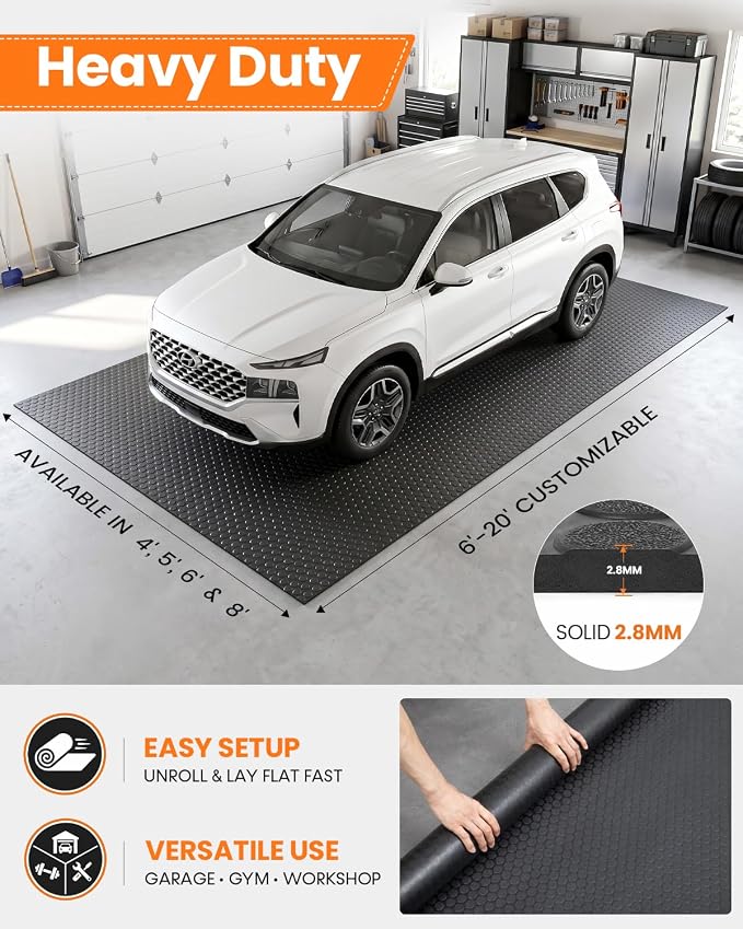 SEAL 6 x 8 FT Premium Garage Floor Mat, Solid 2.8mm Thick Lay-Flat Black - Image 2