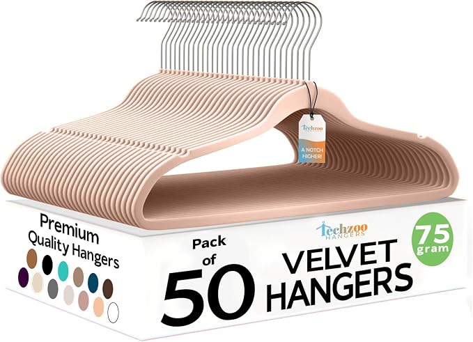 50 Pack New Premium Quality Velvet Hangers Ultra Thin Non Slip Adult Felt Space by TECHZOO