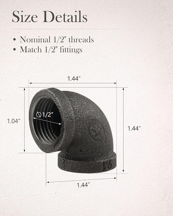 1/2 in Malleable Iron Pipe Elbows, 10 Pack Threaded Fittings | Durable - Image 3
