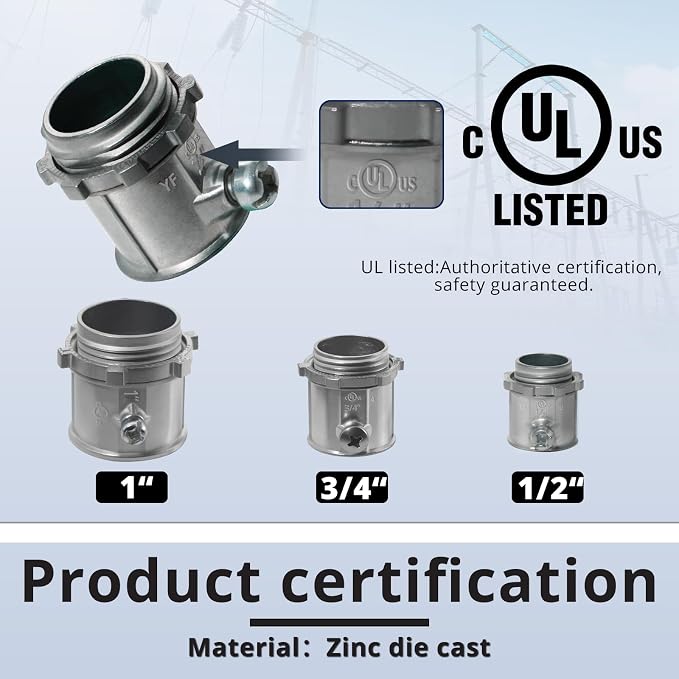 1 in. EMT Set Screw Connector, UL Listed, Zinc Die-Cast, 8 Pack | UL Listed - Image 4