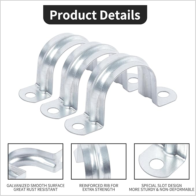 30 PCS 1-1/4 Inch Reinforced Rigid Pipe Strap, 2 Holes U Bracket Cable Clamp - Image 3