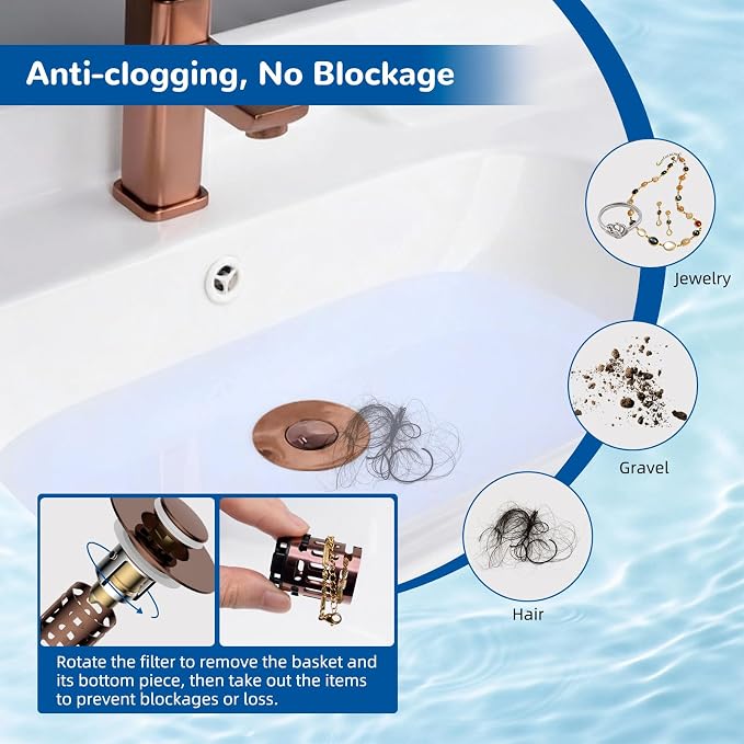 Hibbent 2 PCS Upgraded 3 in 1 Bathroom Sink Drain Strainer, Pop Up Stopper - Image 2
