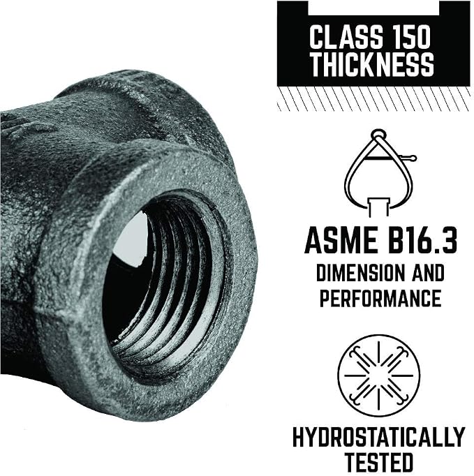 1/2" Coupling Fitting, PIPE DECOR Black Malleable Iron Fittings Fit Standard - Image 4
