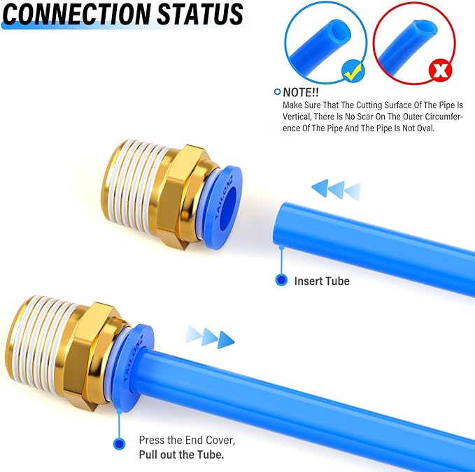 TAILONZ Blue 8mm Tube OD x 1/4" G Straight Push to Connect Fitting 10pcs | - Image 6