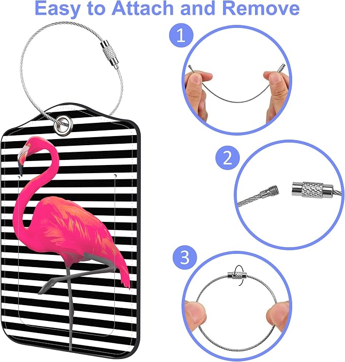 Set of 2 Luggage Tags for Suitcase Pink Flamingos Leather Baggage Tags Set - Image 4