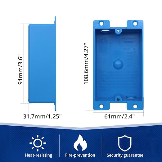Old Work Box 1 Gang, Shallow Electrical Outlet Box, ETL Certified | Blue PVC - Image 2