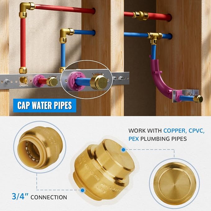 6-Pack Push Fit End Cap, 3/4-Inch Push-to-Connect Brass Fittings | Plumbing - Image 4