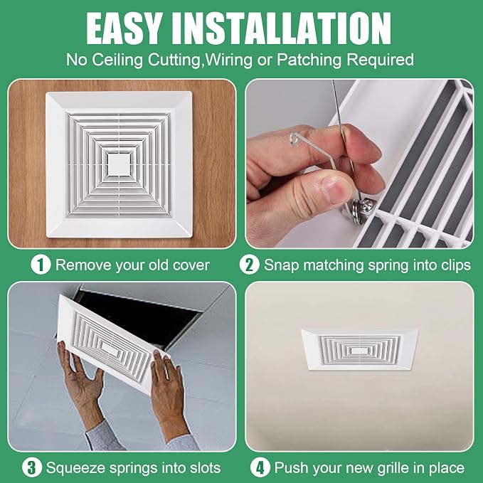 Spring-loaded bathroom exhaust fan cover, grille bathroom fan cover replacement - Image 4