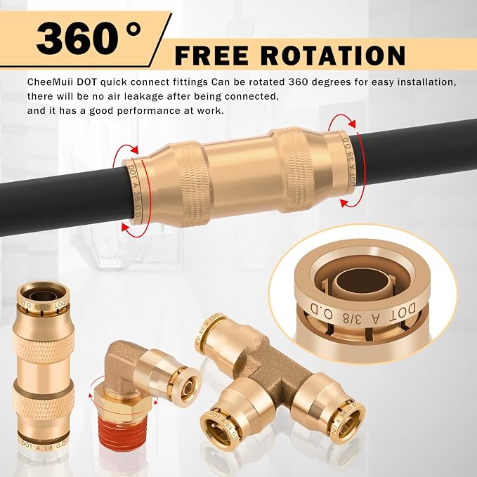 CheeMuii 58PCS Brass DOT Air Line Fittings Kit Push Lock DOT Air Fittings | - Image 5