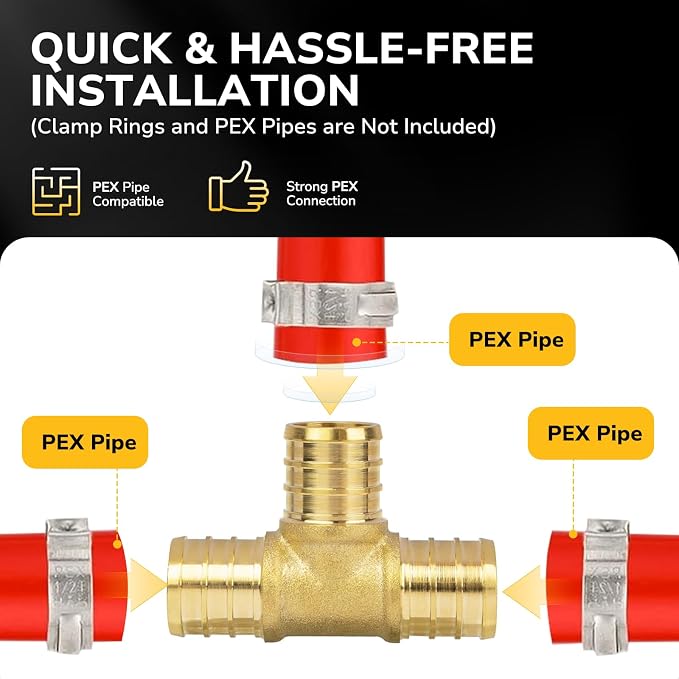 25 Pack 1/2" PEX Tee, PEX Fittings, Heavy-Duty Brass Crimp Fittings - Image 4