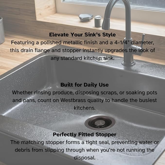 Westbrass A2089-12A 4-1/4" Kitchen Sink Waste Disposal Drain Flange and Stopper - Image 5