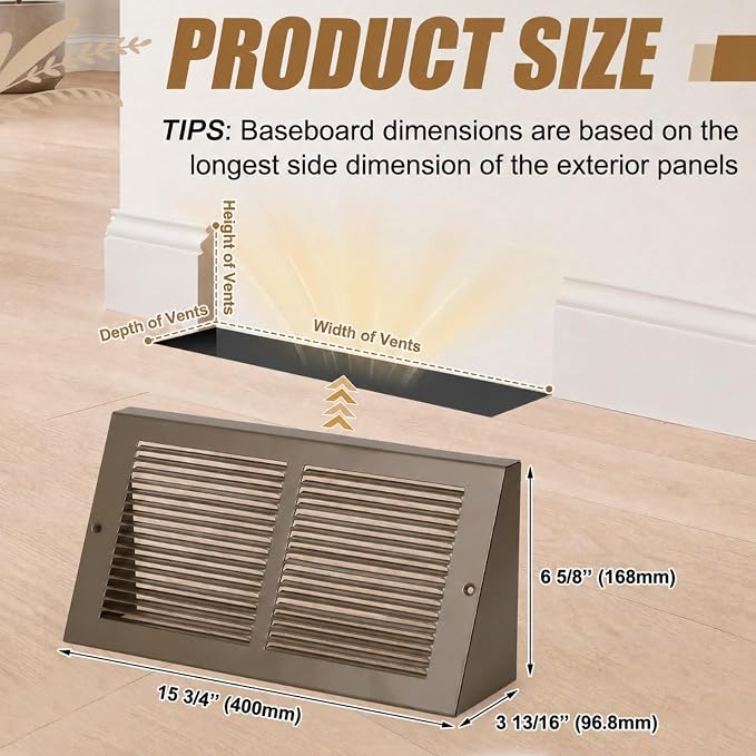 Honeydak 1 Pack Baseboard Register Vent Covers 14" x 6" Duct Opening - Image 2