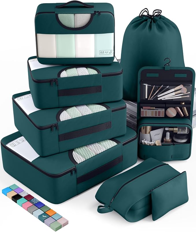 Veken 8 Set Packing Cubes for Travel Essentials, Suitcase Organizer Bags in 4 by Veken