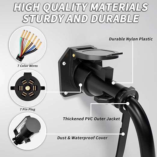 6FT 7 Way Trailer Coiled Plug Heavy Duty 7 Pin Trailer Wiring Harness Cord | 7 - Image 8