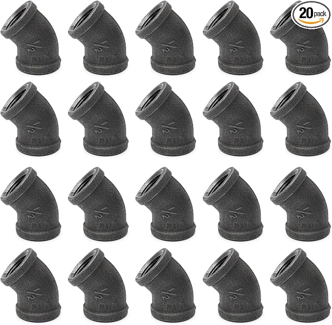 1/2" 45-degree elbow, Female Threaded 45-degree Malleable Cast Iron Connector by HomeTZH