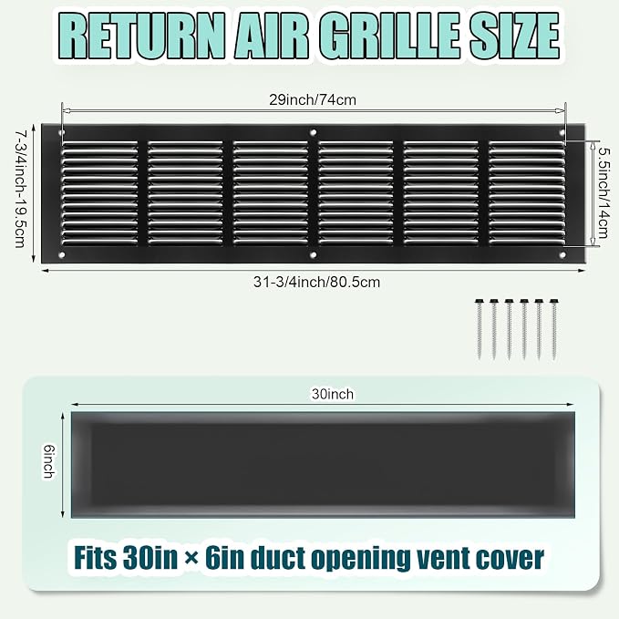 Blulu 6 Pack Fit for 30 x 6 Inch Duct Opening Return Air Vent Cover - Image 2