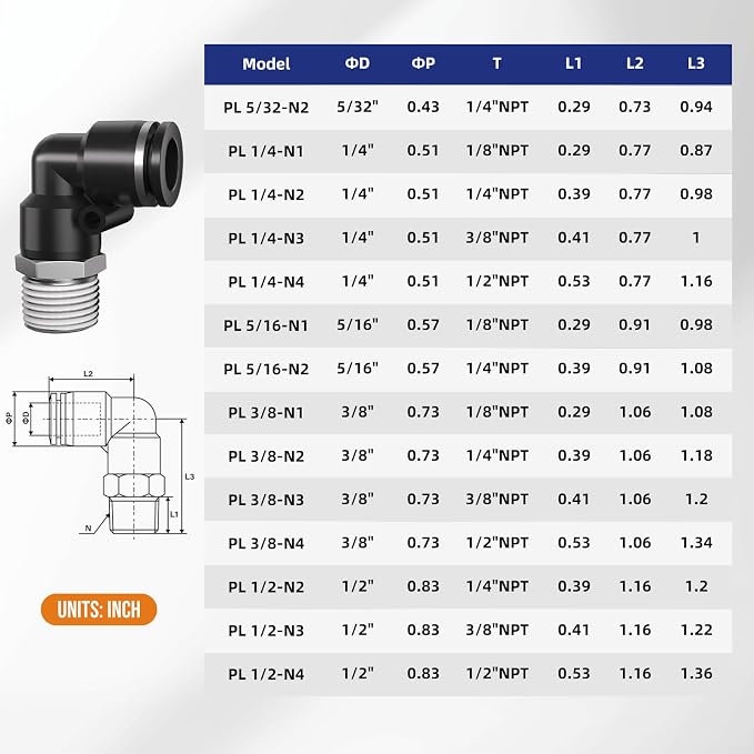 1/2 Push to Connect Fittings npt Thread to 1/4 Air Line Quick | Pneumatic - Image 2