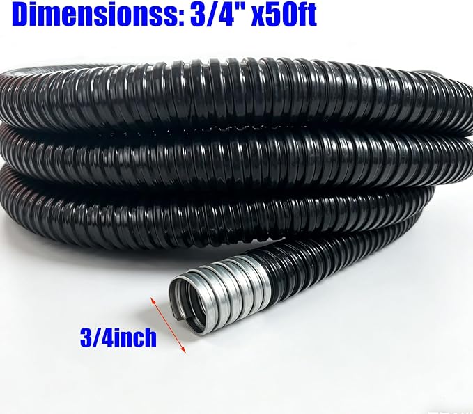 50ft 3/4-Inch Flexible Electrical Conduit, PVC-Coated Liquid-Tight, Galvanized - Image 2