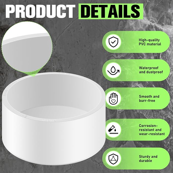 20 Packs 2 Inch PVC Pipe End Cap, Fits 2.375" OD Schedule 40 Furniture Grade - Image 3