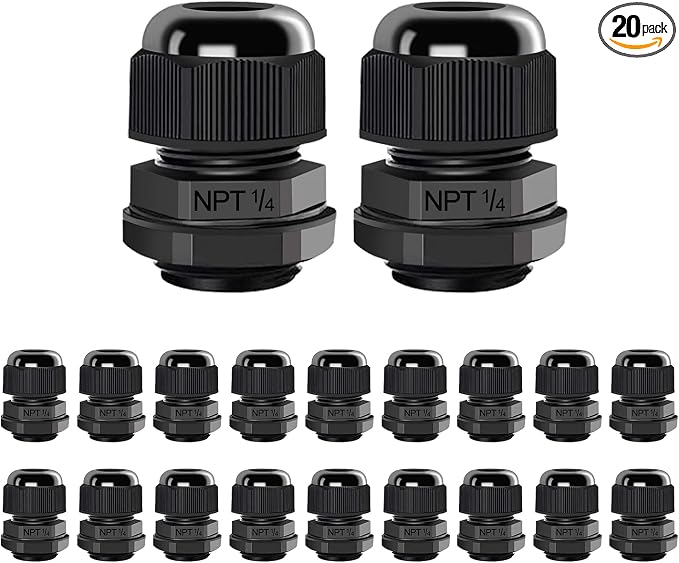 AIRIC 1/4" NPT Cable Glands Waterproof Connector Strain Relief Cord Grips | 20 by AIRIC