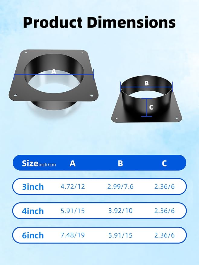4 Inch Duct Connector Flange, Metal Dryer Vent Wall Flange | Square to Round - Image 3
