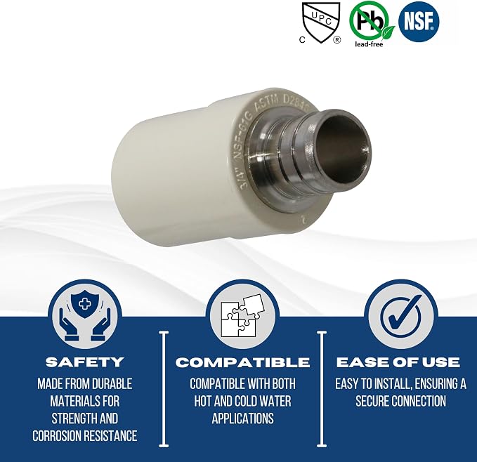 2 Pack XFITTING 3/4 in Pex x 3/4 in CPVC Coupling, Brass Pex B Crimp - Image 4